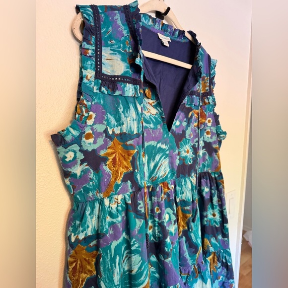 NEW Sundance Blossoms Divine Tiered Midi Dress Ruffle Blue Floral Large NWOT - Picture 7 of 9